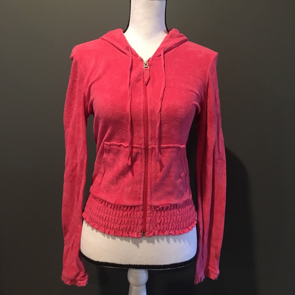 DKNY Active pink hoodie with ruffle trim